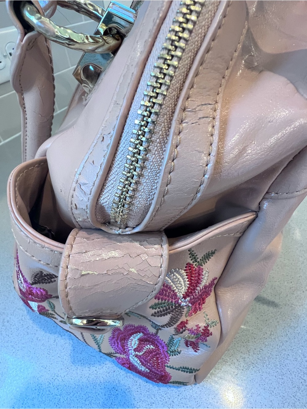 Embroidered Vintage Floral Butterflies Satchel Original by Sharif 1827 Handbag - Picture 6 of 16